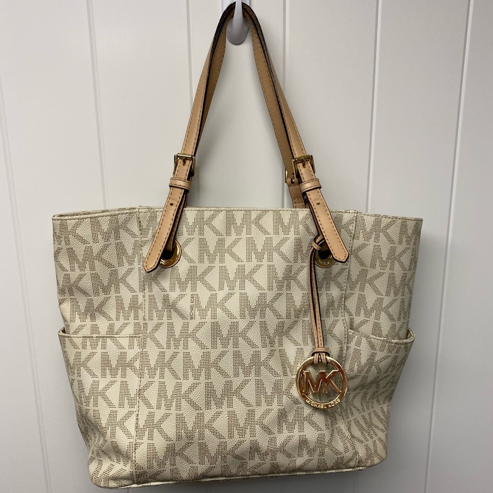 Michael Kors tan and cream pocketbook and wallet